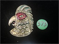 Parrot Head Rhinestones Green Eye Enamel Pin