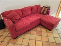 Red suede couch, ottoman & pillows 94x40",