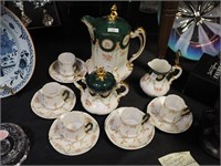 Limoges French china chocolate set with green