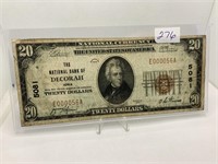 1929 $20 Bill National Bank of Decorah, IA