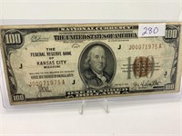 1929 $100 Bill Kansas City, MO  Red Seal