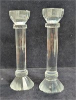 2 Clear Glass Candlesticks