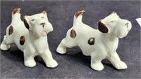 2 VTG Terrier Dog Figurine White Brown Spots