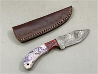 4" Fixed Blade Knife w/Tooled Leather Sheath