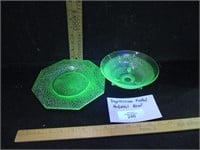 Footed Hobnail bowl/Uranium glass