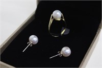Elegant Mother Pearl Earring and Ring Set w 18K Go
