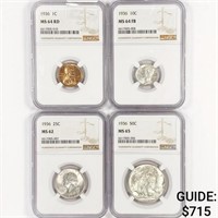 [4] 1936 US Coin Set (50C, 25C, 10C, 1C) NGC MS
