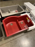 33" Red Double Basin Undermount Kitchen Sink