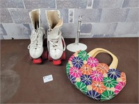 Vintage rollar skates and purse