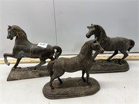 Set Of 3 Metal Horse Statues