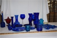 Large Lot Cobalt Blue Vases, etc