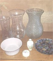 Lavender Bowl, Floral Plate, 4 Vases &