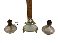 Oil lamp glass vases (2) and a frosted glass &
