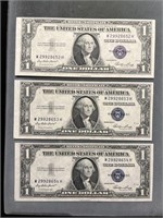 3x The Bid Crisp Unc Silver Certificate Sequential