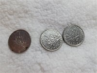 3 French 1964, 1960 and 1966 1 Francs