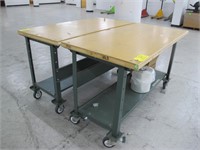 (2) Heavy Duty Steel Frame Wood Top Work Benches