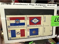 1976 BICENTENNIAL FLAGS STAMP BLOCK W PL# NH