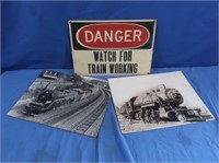 Vintage Danger Watch for Train Working Sign,