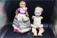2 Vtg. Euro Composite, Porcelain & Plastic Dolls