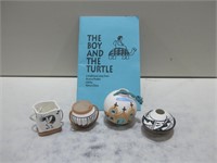 Six Pottery Pieces W/Book Some Signed