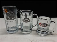 3 A&W ROOTBEER GLASS MUGS