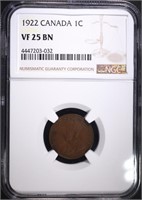 1922 CANADIAN CENT, NGC VF-25