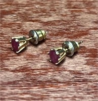 10k Yellow Gold Earrings Red Stones