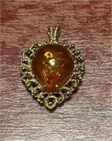10k Yellow Gold Amber Stone Pendant