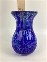 Blue swirl art glass vase