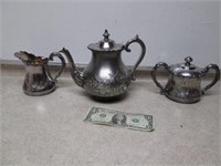 Silverplate Teapot, Creamer & Sugar Pot