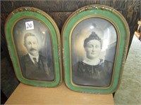 VINTAGE OVAL FRAMED PICTURES W/ OLD GREEN PAINT
