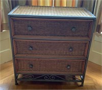 Wicker & Iron 3 Drawer Chest - Measures 32" x 32"'