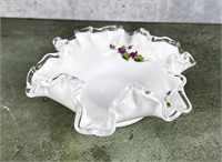 Fenton Glass Violets In The Snow Bowl