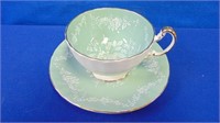 Aynsley Cup & Saucer Sage Green With White Rose