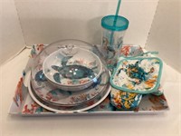 Ocean Themed Tray with Plates, Cups, and More