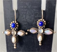 925 Moonstone Pearl and Lapis Drop Earrings