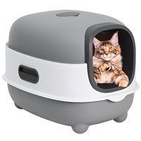 N6549  EOIVSH Large Hooded Cat Litter Box, Gray