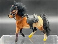 Vtg toy Plastic Velvet Flocked Horse W Saddle