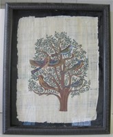 Egyptian Birds In Tree of Life Papyrus Art 22"x18"