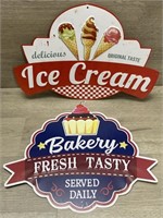 (2) Metal Signs - Ice Cream & Bakery - 13” & 11