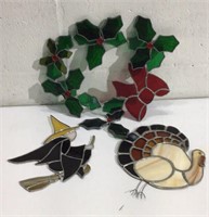 3 Holiday Stained Glass Decorations M8C