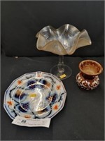 Gaudy Ironstone Paneled Plate, Bowl, Vase