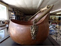 Antique Copper Coal Bucket w/Porceline Handle