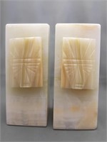 White Onyx Tapered Bookends with Carved Accent