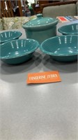 Blue Covered Dish & 4 Bowls