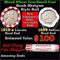Mixed small cents 1c orig shotgun roll, 1915 Wheat