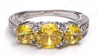 Sterling Silver 3-Stone Citrine Ring.  Ring is