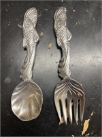 Authentic Pewter Spoon & Spork w/ Fish Handle