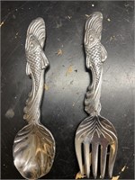 Authentic Pewter Spoon & Spork w/ Fish Handle