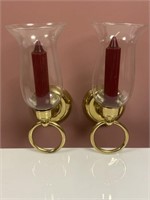 (2) Solid Brass Wall Sconce Candle Holders  W/